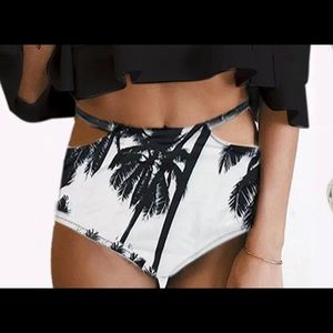 High Wasted Bikini Bottoms with Palm Trees